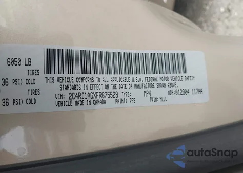 2015 Chrysler Town & Country Lx z USA, uszkodzony, nr VIN 2C4RC1AGXFR675529